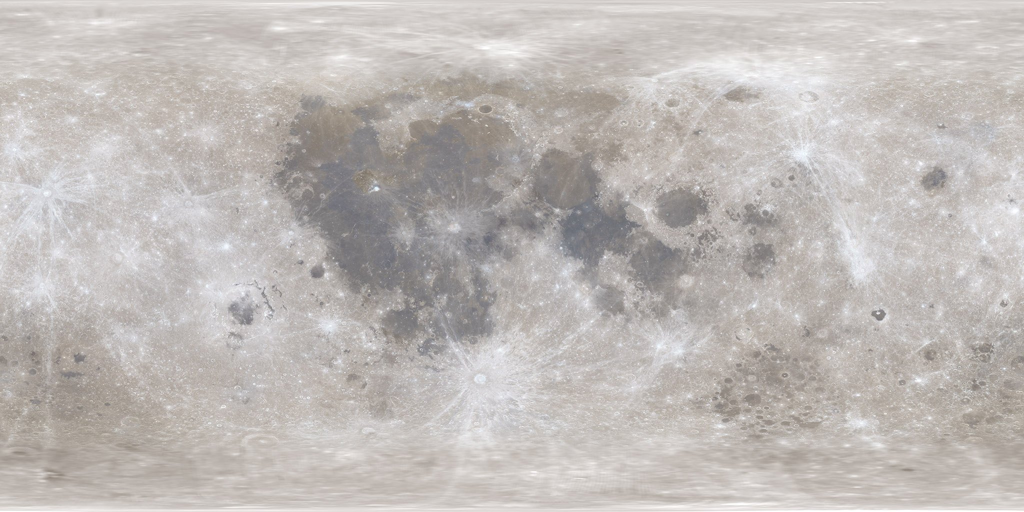 Moon: LRO LROC colour map (CGI Moon Kit, 2025)